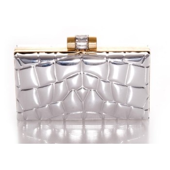 Yves Saint Laurent Minaudiere cuir verni croco argent