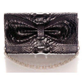 Black python-style leather clutch bag by Mika Sarolea