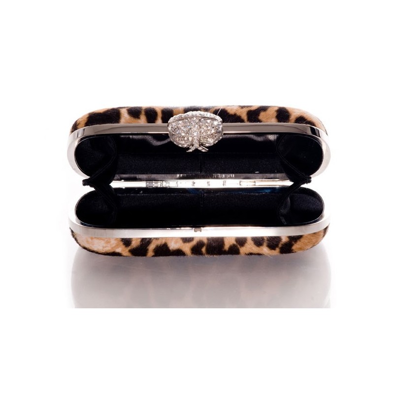 Yves Saint Laurent - minaudière poulain façon léopard intérieur satin