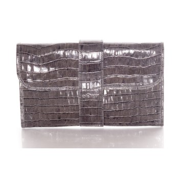 clutch bag in gray crocodile-style leather