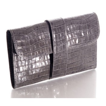 clutch bag in gray crocodile-style leather parisian