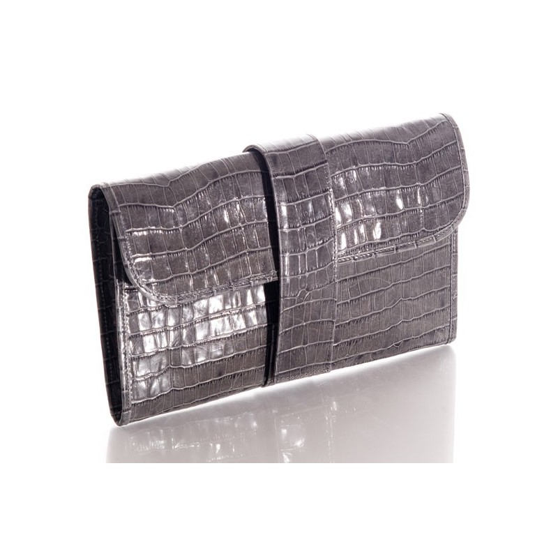 clutch bag in gray crocodile-style leather parisian