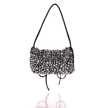 Chic rock black satin and rhinestone bag
