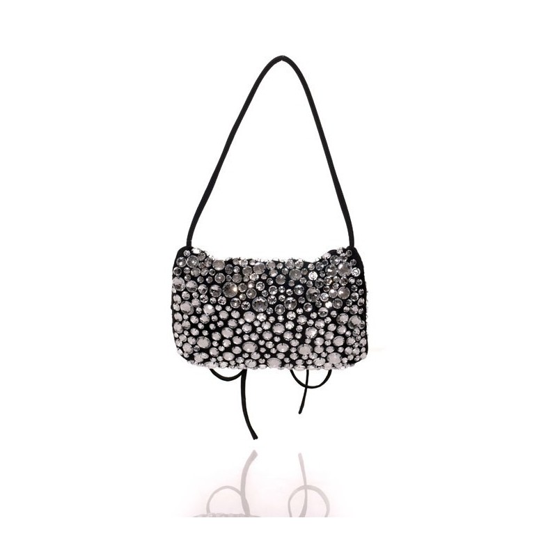 Chic rock black satin and rhinestone bag