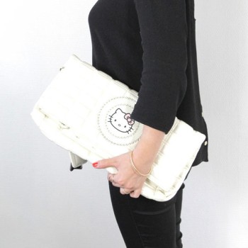 Hello Kitty Maxi Clutch Bag in Cream Vinyl - Collector's Item
