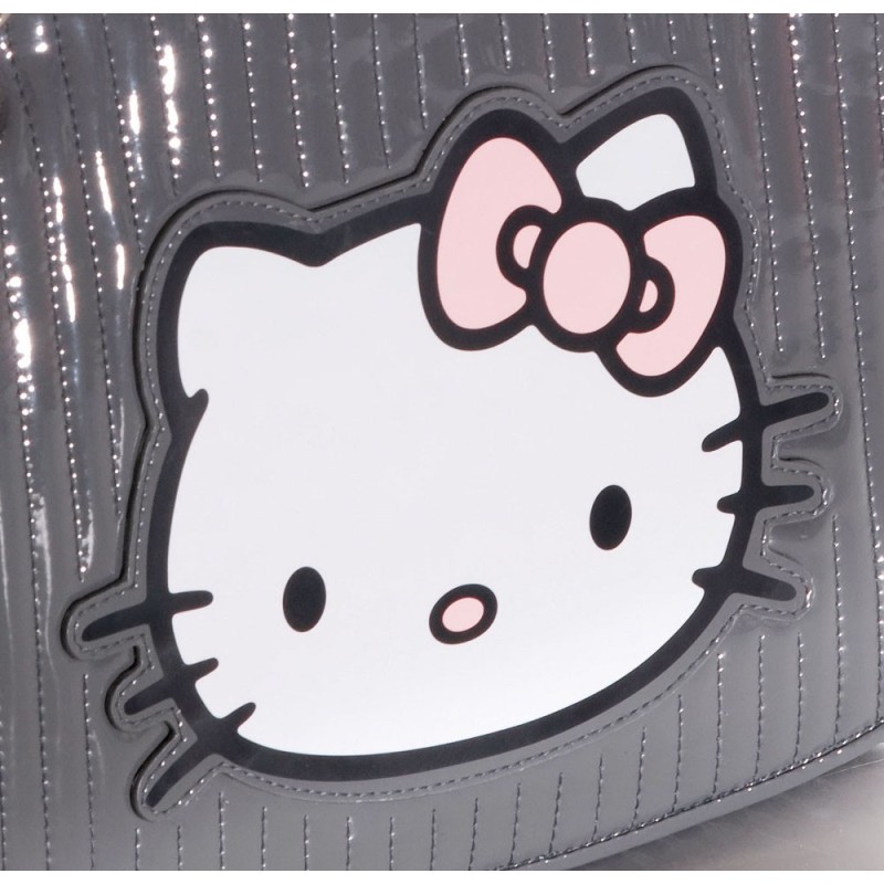 detail Hello Kitty quilted gray vinyl bag