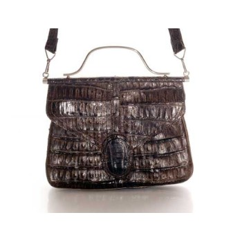 Vintage flat bag in brown crocodile-style leather