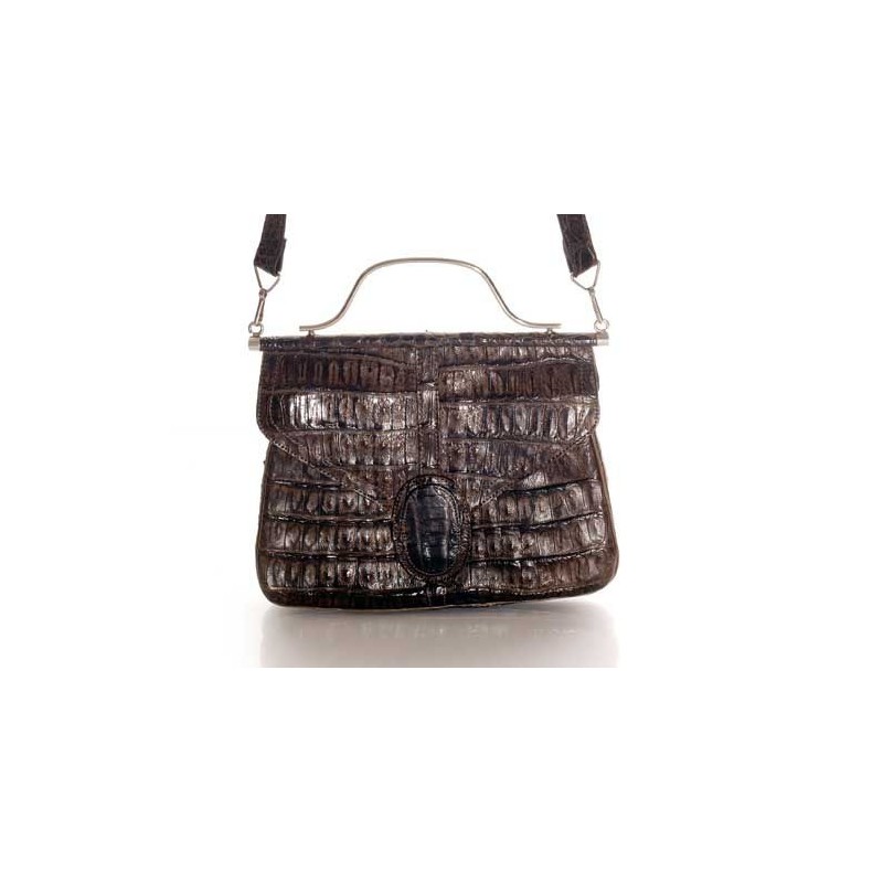 Sac plat vintage en cuir façon croco brun