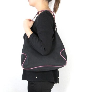 Salvatore Ferragamo - Vintage black jersey and pink leather shoulder bag worn