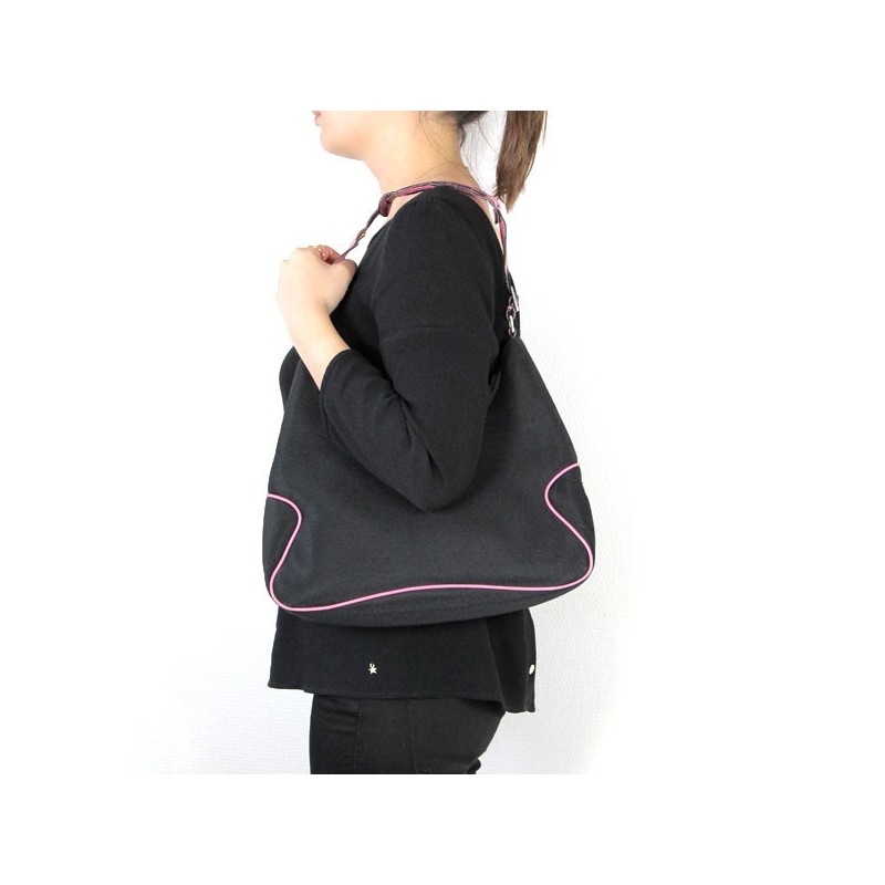 Salvatore Ferragamo - Vintage black jersey and pink leather shoulder bag worn