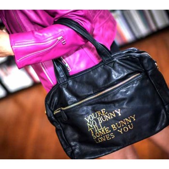 Roomy black Paris House Bunny bag with shoulder strap