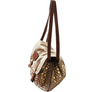 Sonia Rykiel Beige canvas shoulder bag with gold studs pre-owned