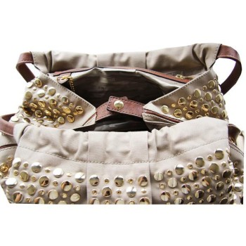 Sonia Rykiel Beige canvas shoulder bag with gold studs pre-owned