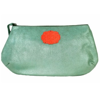 Light green metallic leather clutch bag by Sous les Pavés