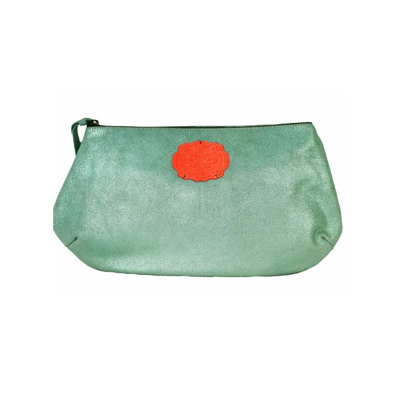 Light green metallic leather clutch bag by Sous les Pavés