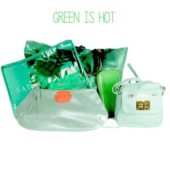 green metallic leather clutch bag by Sous les Pavés