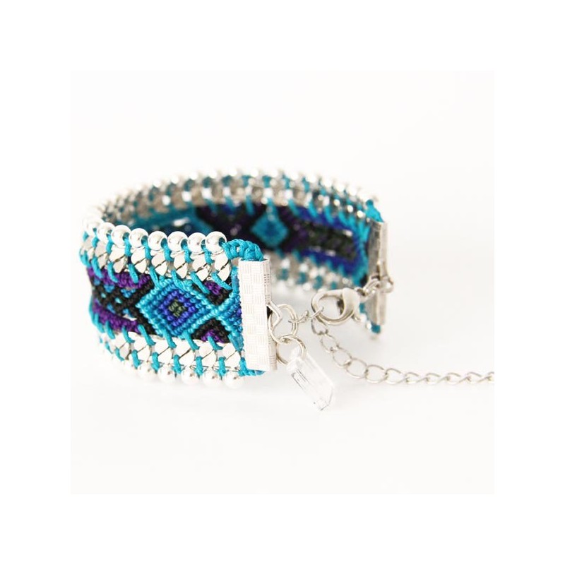 Bracelet brésilien Turquoise et marine fermoir argent
