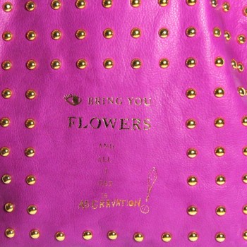 Close-up of gold studs on fuchsia Paris House bag