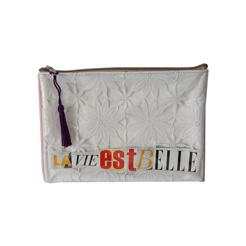trousse love me dentelle et vinyle transparent
