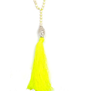 Collier Bouddha Beige - Jaune Fluo
