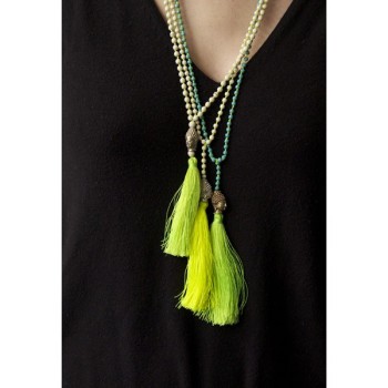 Collier Bouddha Beige - Jaune Fluo