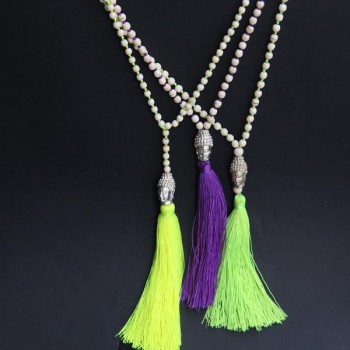 Collier Bouddha Beige - Jaune Fluo