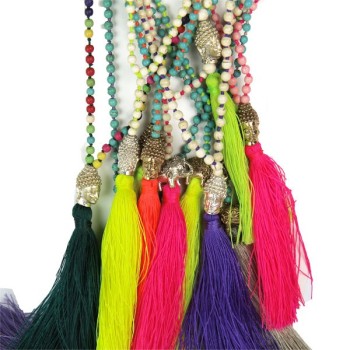 Collier Bouddha Beige - Jaune Fluo