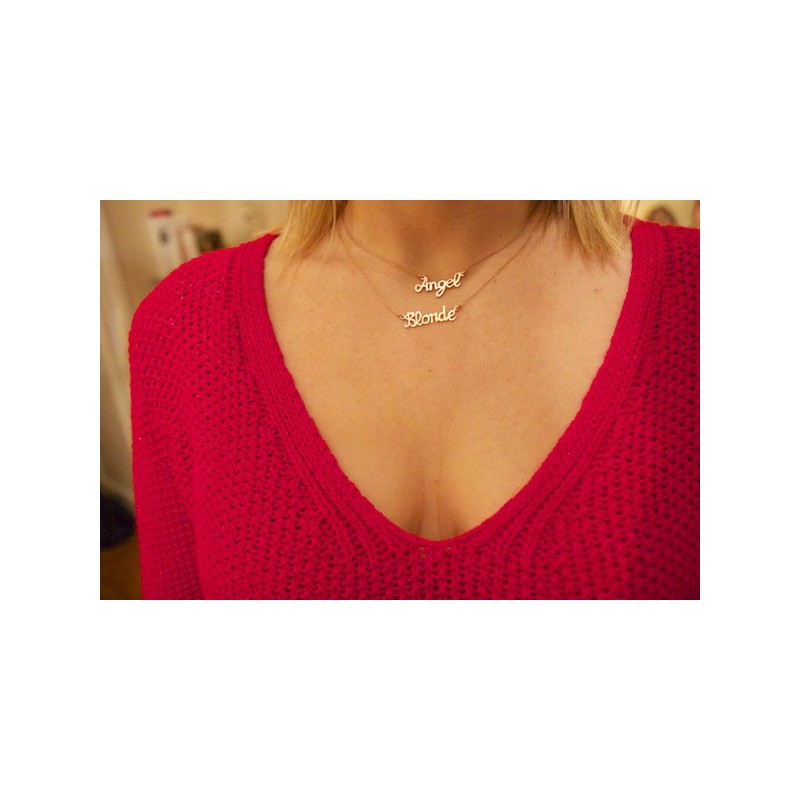 Angel gold necklace worn