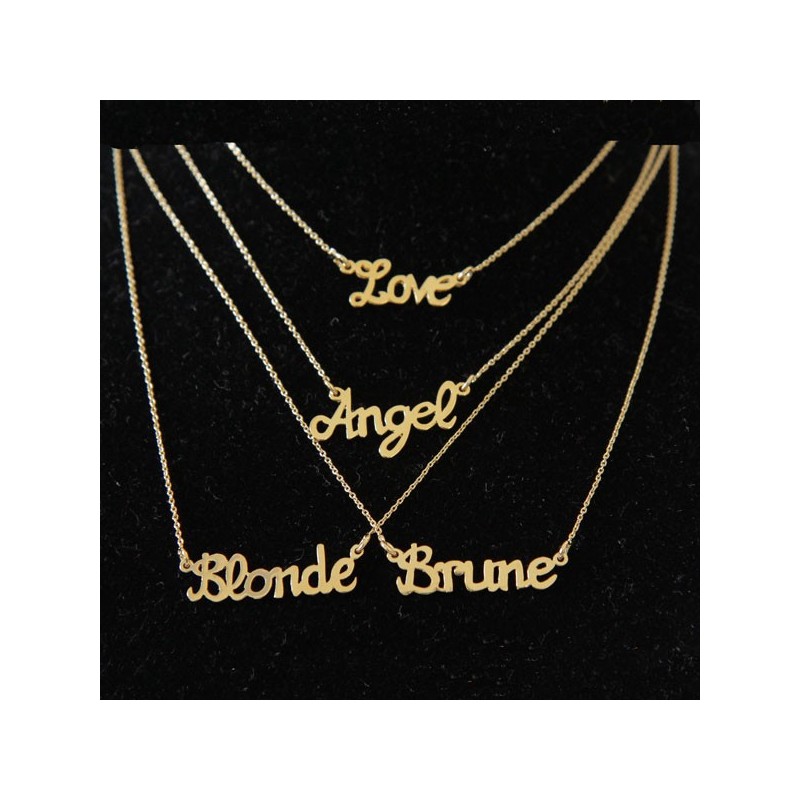 collier angel blone brune plaque or bijou createur