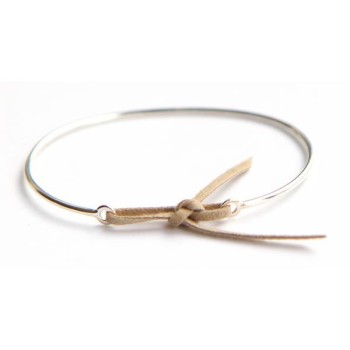 Jonc Argent et lien nubuck Beige