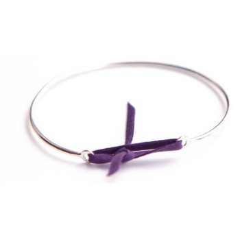 Jonc Argent et lien nubuck Violet