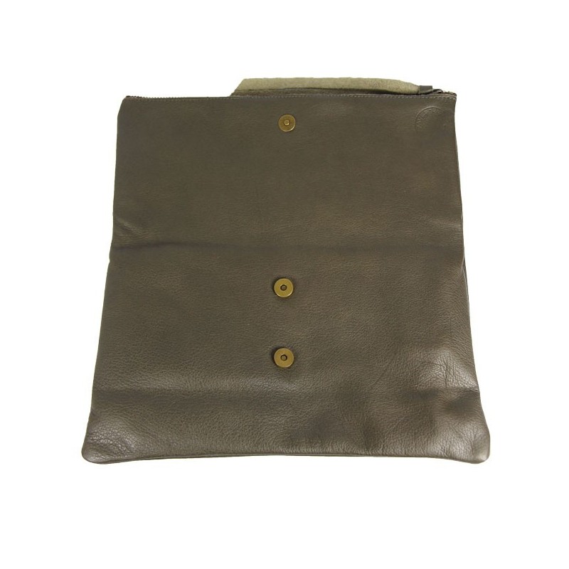 clutch bag khaki leather designed Sous les Paves opened