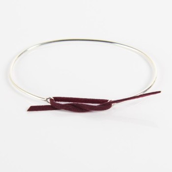 Jonc Argent et lien nubuck Bordeaux