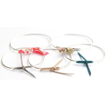 Jonc Argent et lien nubuck Noir