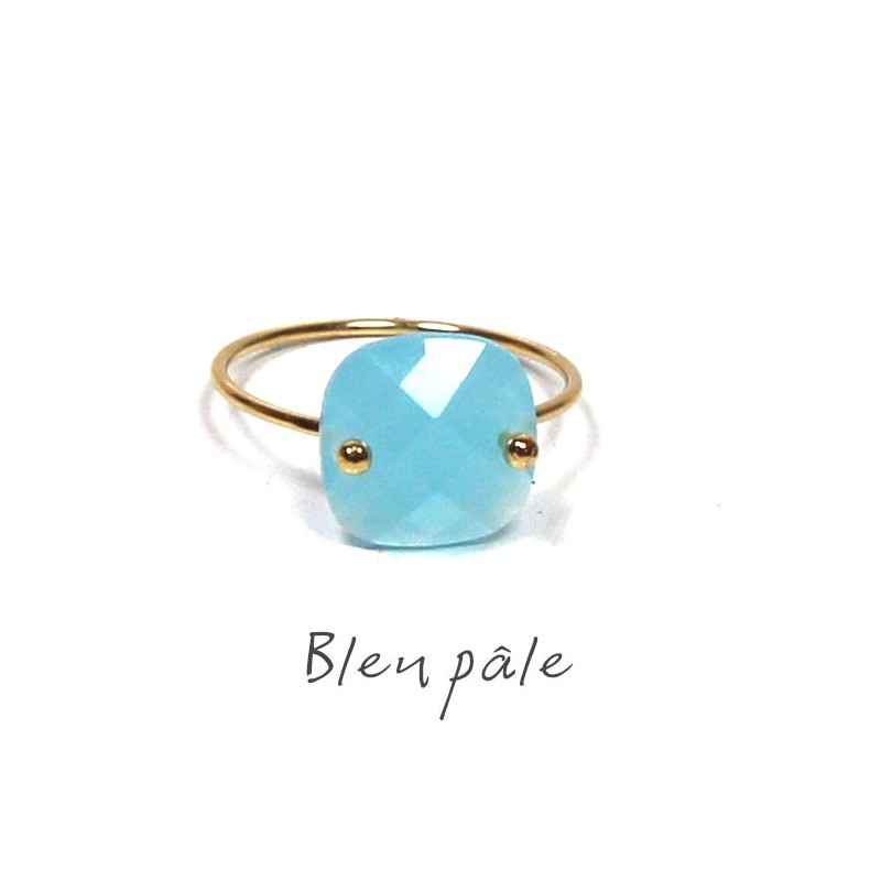 bague quartz bleu ciel plaque or createur