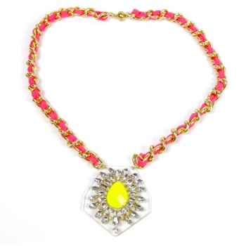 Collier strass et plexiglas jaune