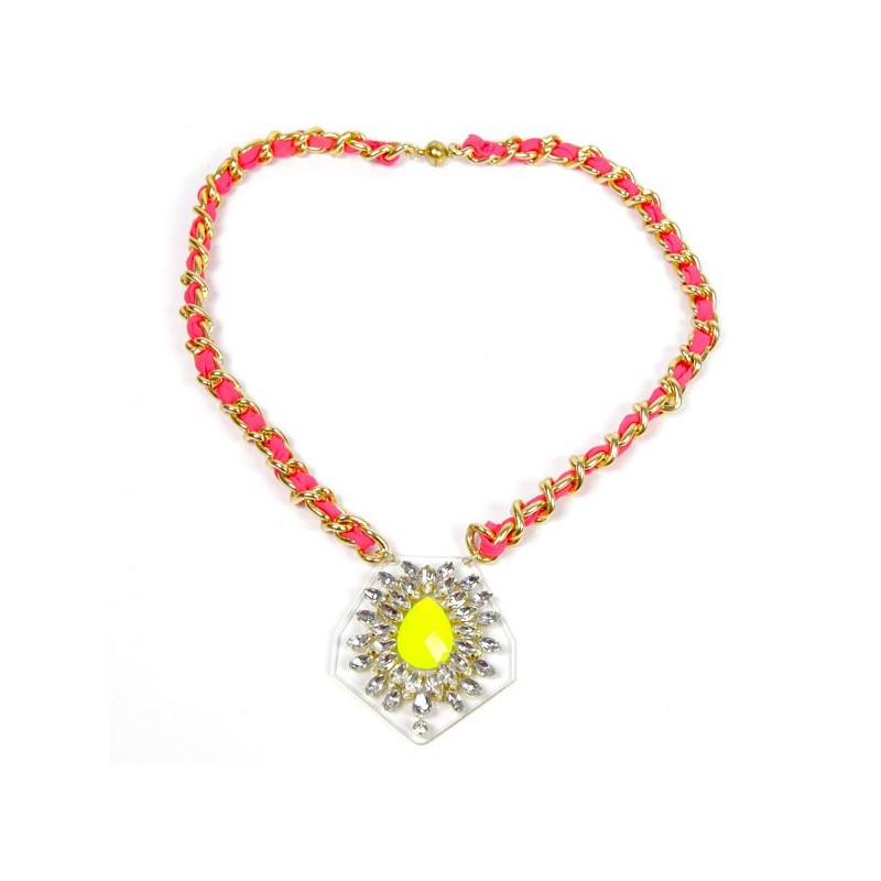 Collier strass et plexiglas jaune