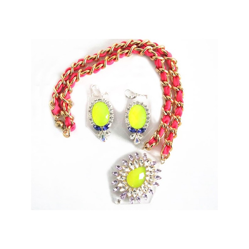 Collier strass et plexiglas jaune