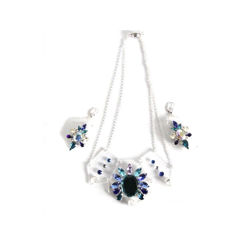 Collier strass et plexiglas bleu