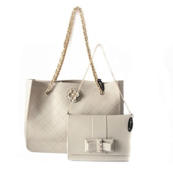 Cabas en silicone matelassé beige et chaîne dorée