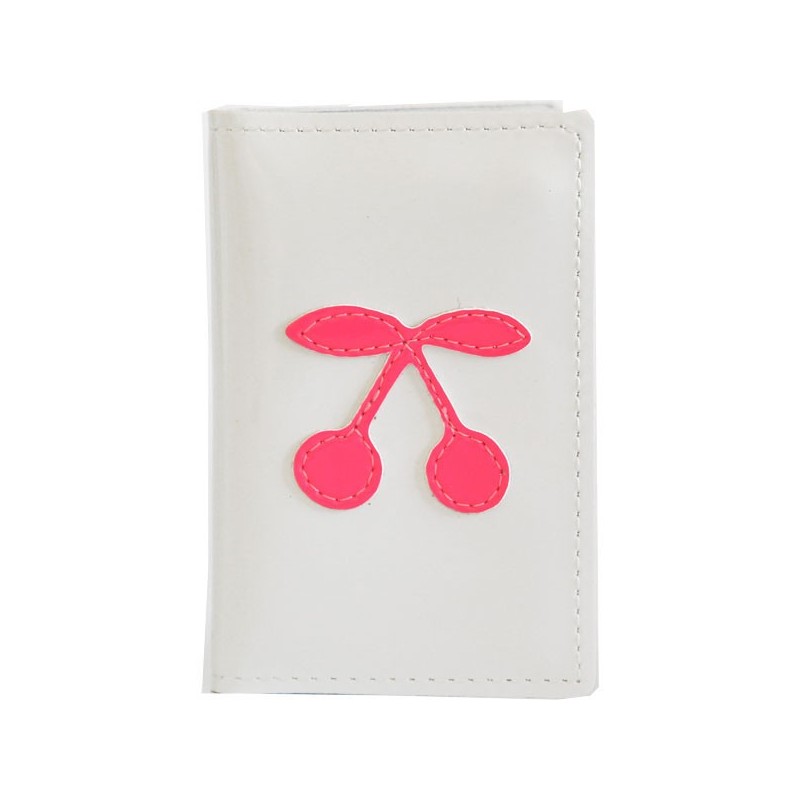 vinyl card holder with neon pink cherry by Anne-Charlotte Goutal