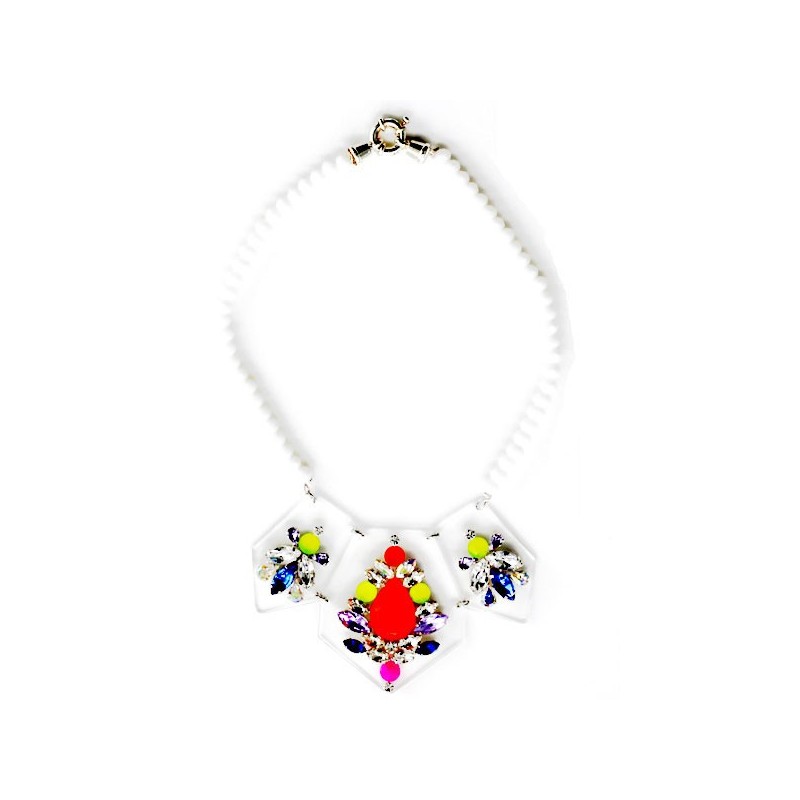 Collier articulé en strass multicolores et plexiglas