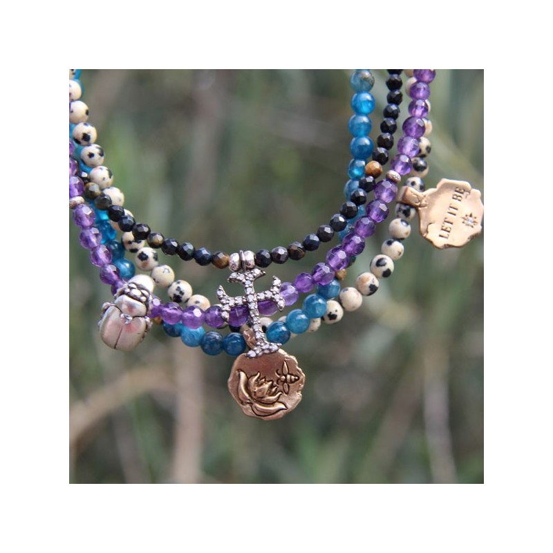 Collier perles de cyanite charm Acceptance bronze catherine michiels