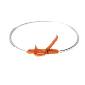 Jonc Argent et lien nubuck Orange