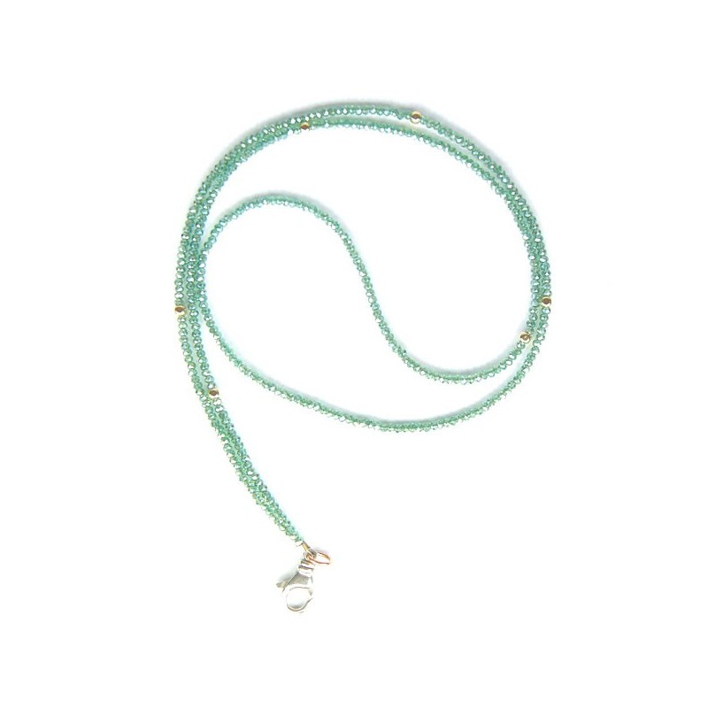 Catherine Michiels - Collier perles de cristal vert et mousqueton argent