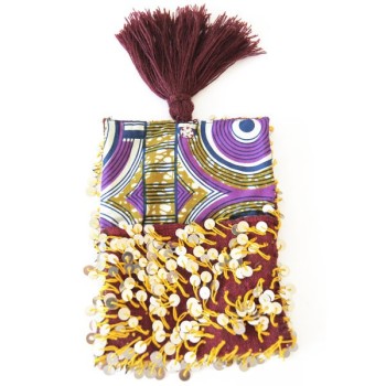 Pochette Kilim Bordeaux à sequins doublé coton wax