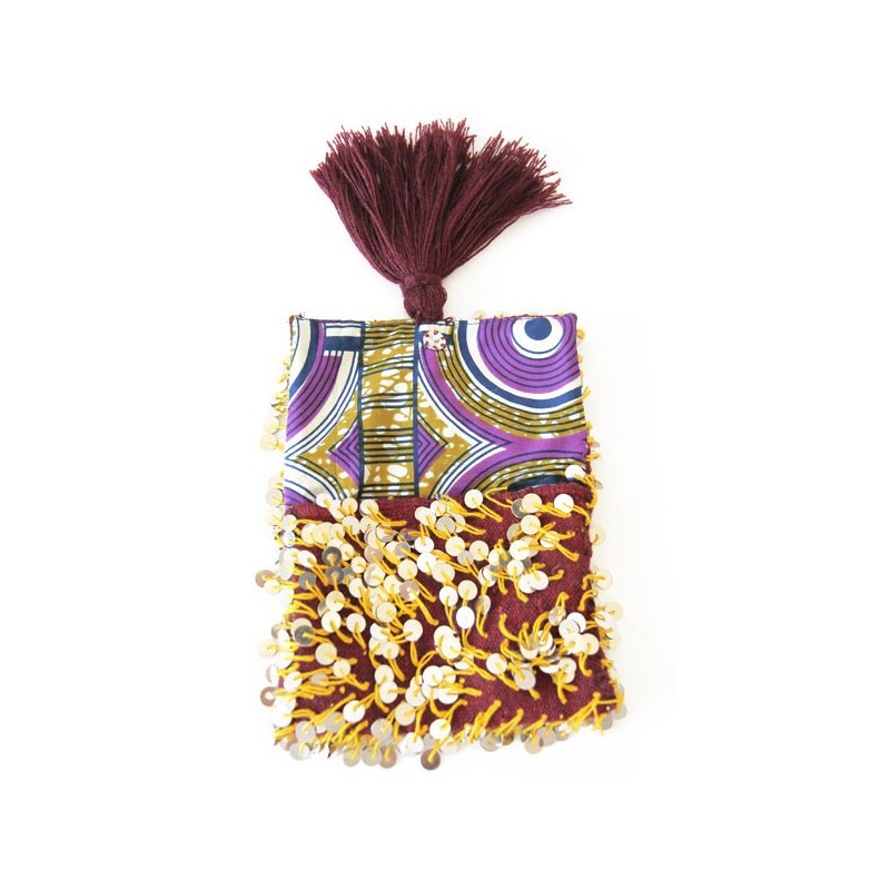 Pochette Kilim Bordeaux à sequins doublé coton wax