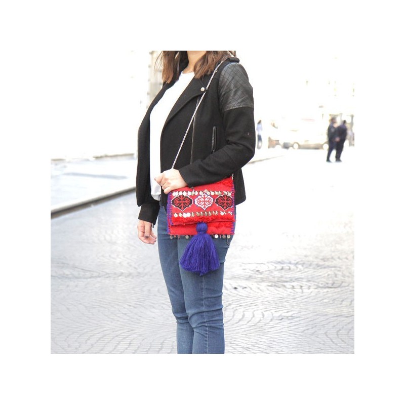 Pochette kilim recycle rouge