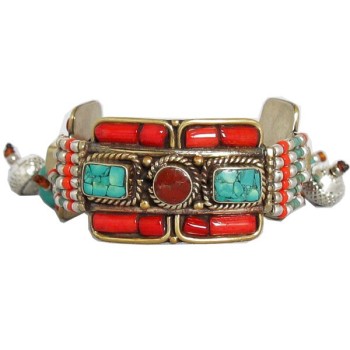 Ethnic bracelet with carnelian and turquoise-style beads