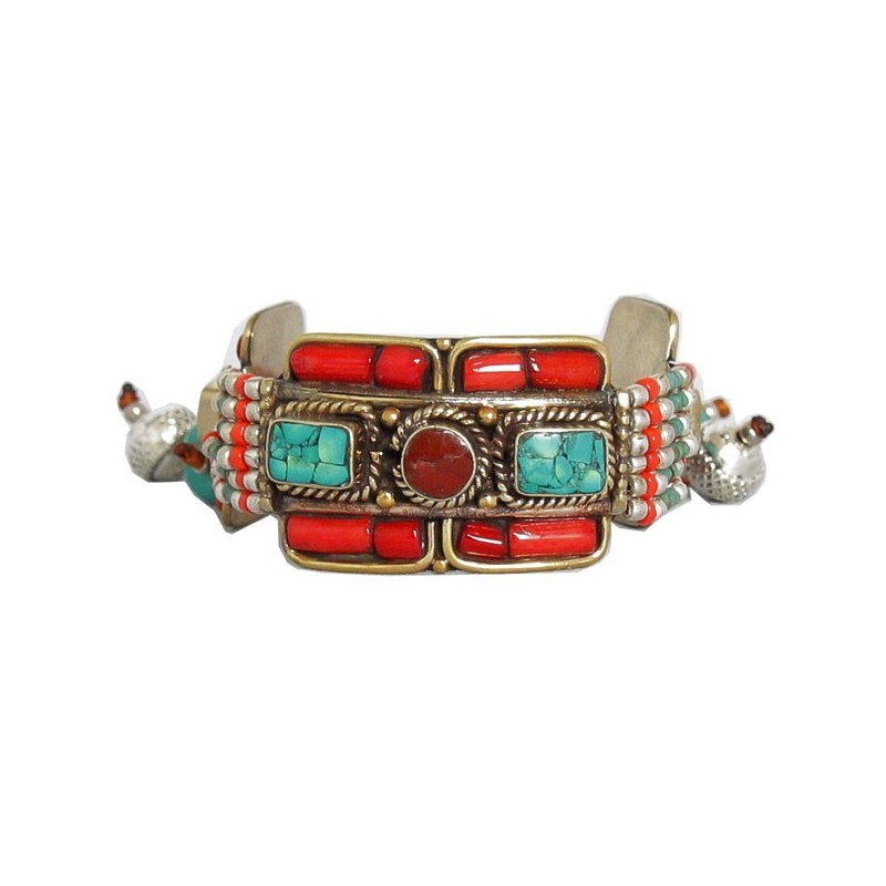 Bracelet ethnique perles façon Cornaline et Turquoise